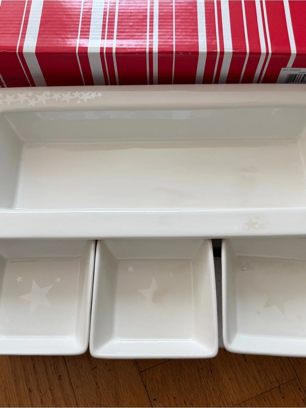 Macy's White Ceramic Rectangular Star-Edge Serving Platter